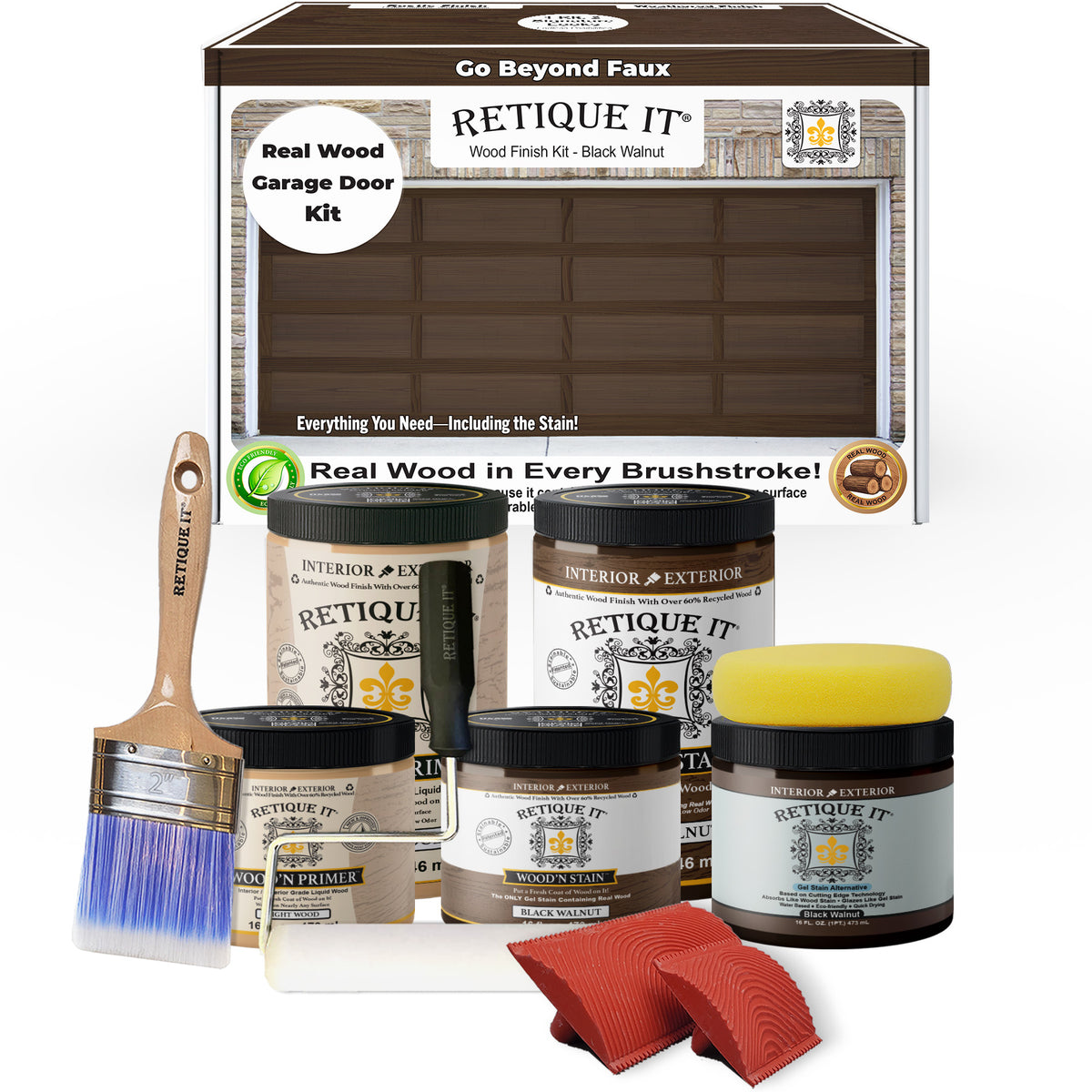 Retique It® Wood'n Door Kit for garage doors in Black Walnut stain, featuring wood grain and finish details for a stylish look.