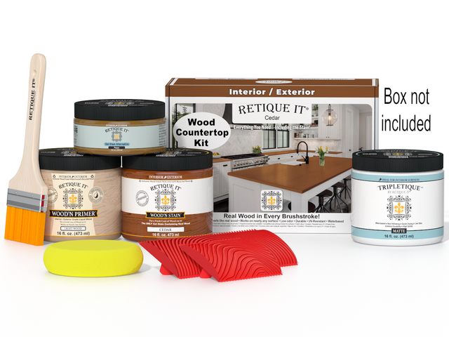 Retique It cedar stain countertop kit for kitchen islands, featuring natural wood finish and easy application.
