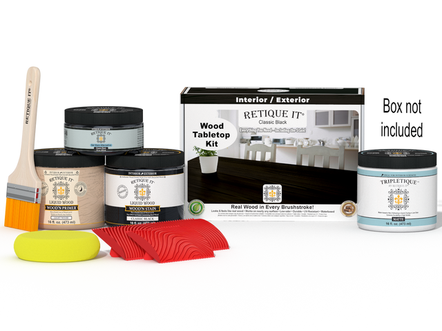 Retique It Wood'n Finish Kit in Classic Black for tabletops, includes stains and finishing supplies in a double size package