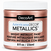 DecoArt Americana Decor Metallics Rose Gold paint bottle and swatch display