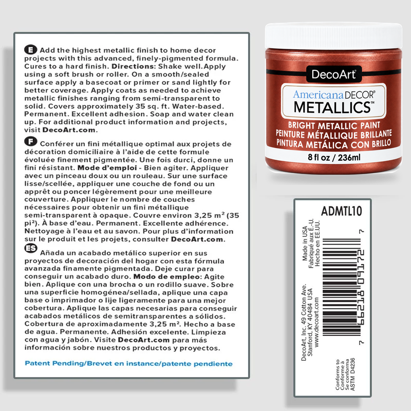 Copper Americana Decor Metallics product information and application instructions