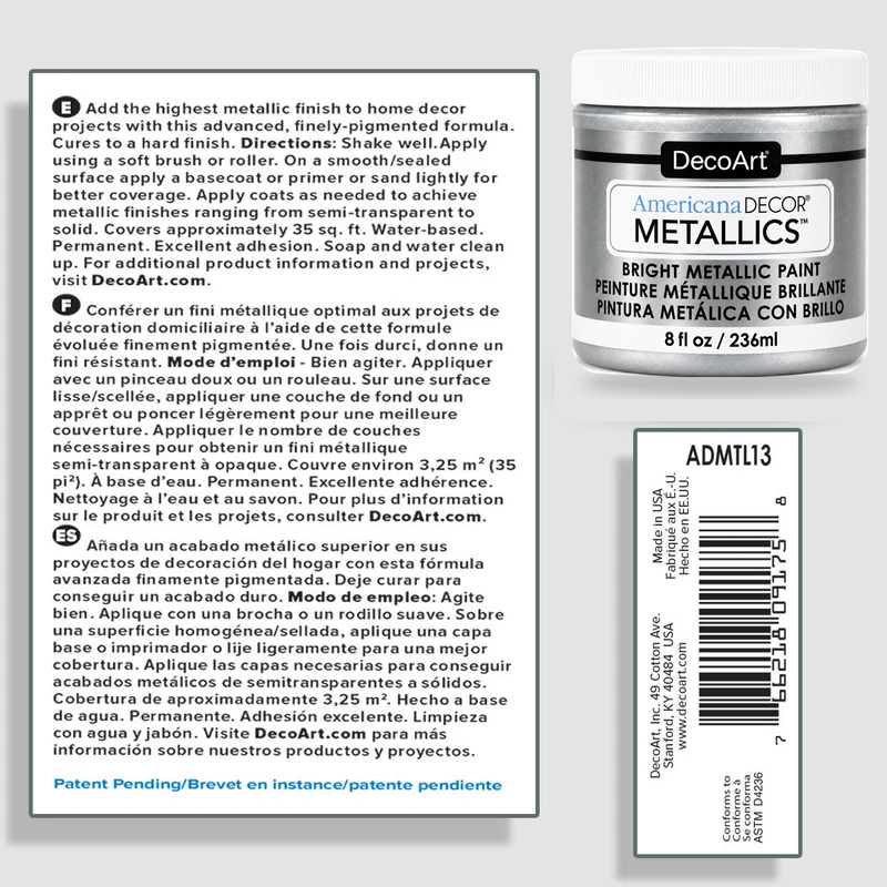 Silver Americana Decor Metallics product information and application instructions