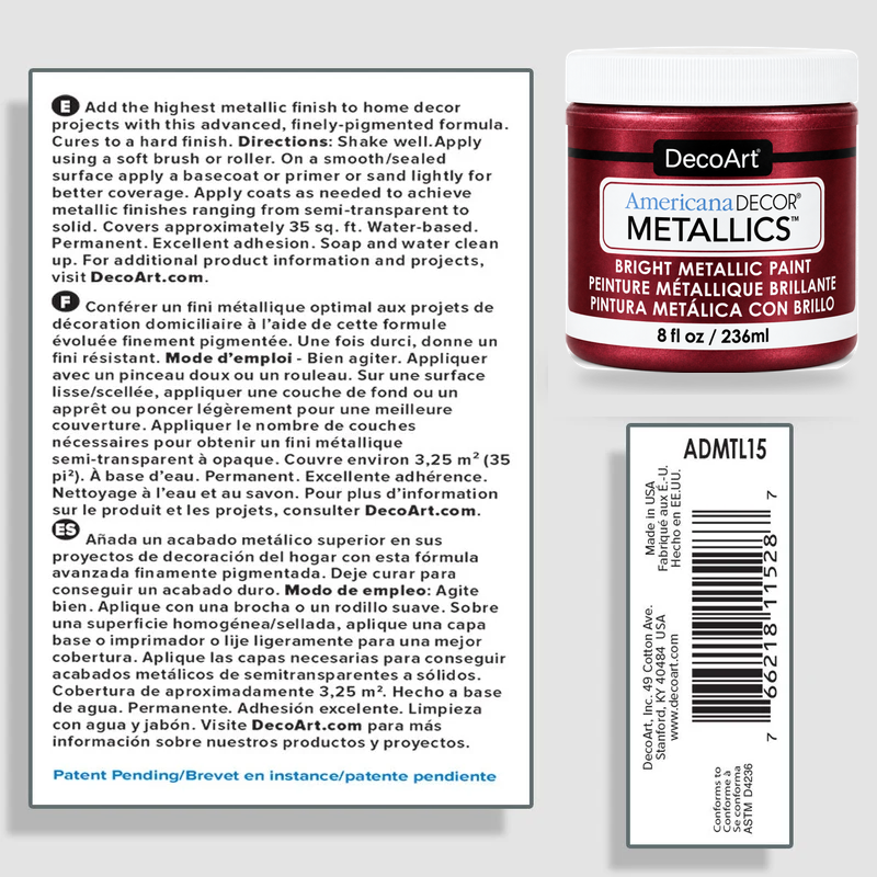 Garnet Americana Decor Metallics product information and application instructions