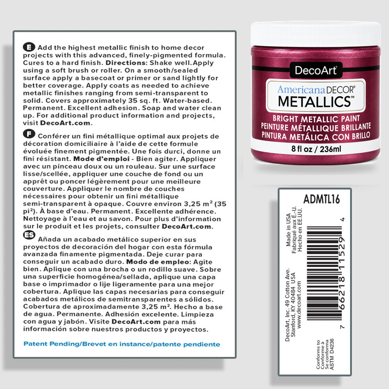 Berry Americana Decor Metallics product information and application instructions