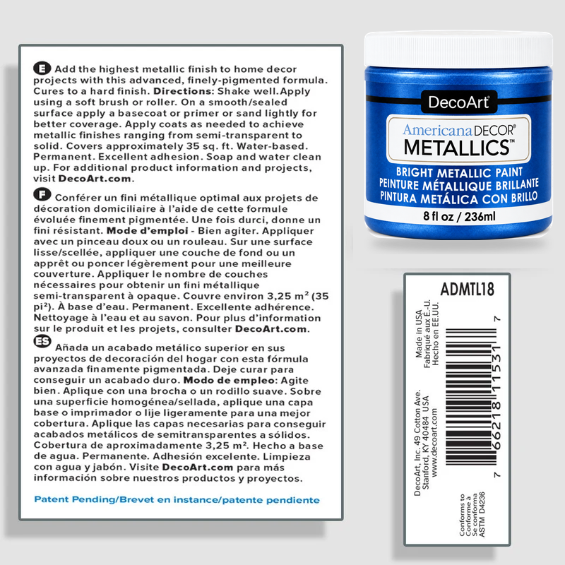 Sapphire Americana Decor Metallics product information and application instructions