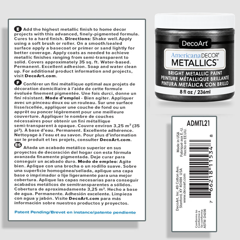 Obsidian Americana Decor Metallics product information and application instructions