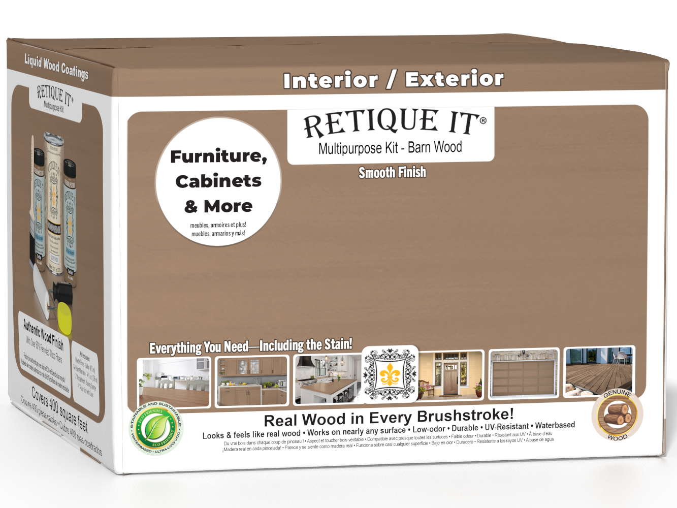 Retique It® Multi-purpose Smooth Finish Kit in Barn Wood, large size, featuring wood finish tools and products for furniture refinishing.