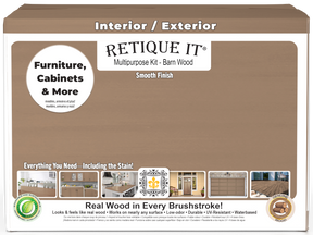 Retique It® Multi-purpose Smooth Finish Kit in Barn Wood, 4-piece large set, featuring wood stain and finish tools in a box.