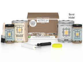 Retique It® Multi-purpose Smooth Finish Kit for Barn Wood exterior top coat, includes four large wood finish bottles with applicator box.