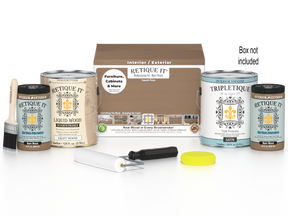 Retique It Barn Wood Multi-purpose Smooth Finish Kit with four large interior top coats in a barn wood style.