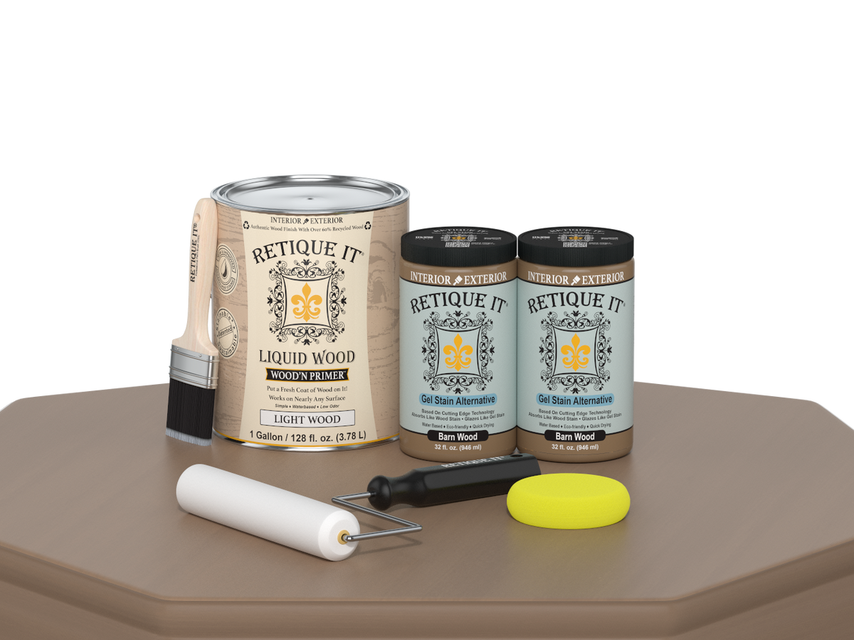 Retique It® Wood'n Cabinet Kit with 48 barn wood-style doors, smooth finish, designed for staining and cabinet renovation.