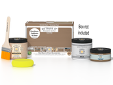 Retique It Multi-purpose Smooth Finish Kit in Barn Wood for exterior wood projects, includes top coat and applicator tools.