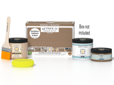 Retique It Multi-purpose Smooth Finish Kit in Barn Wood for interior wood projects, includes top coat and application tools.