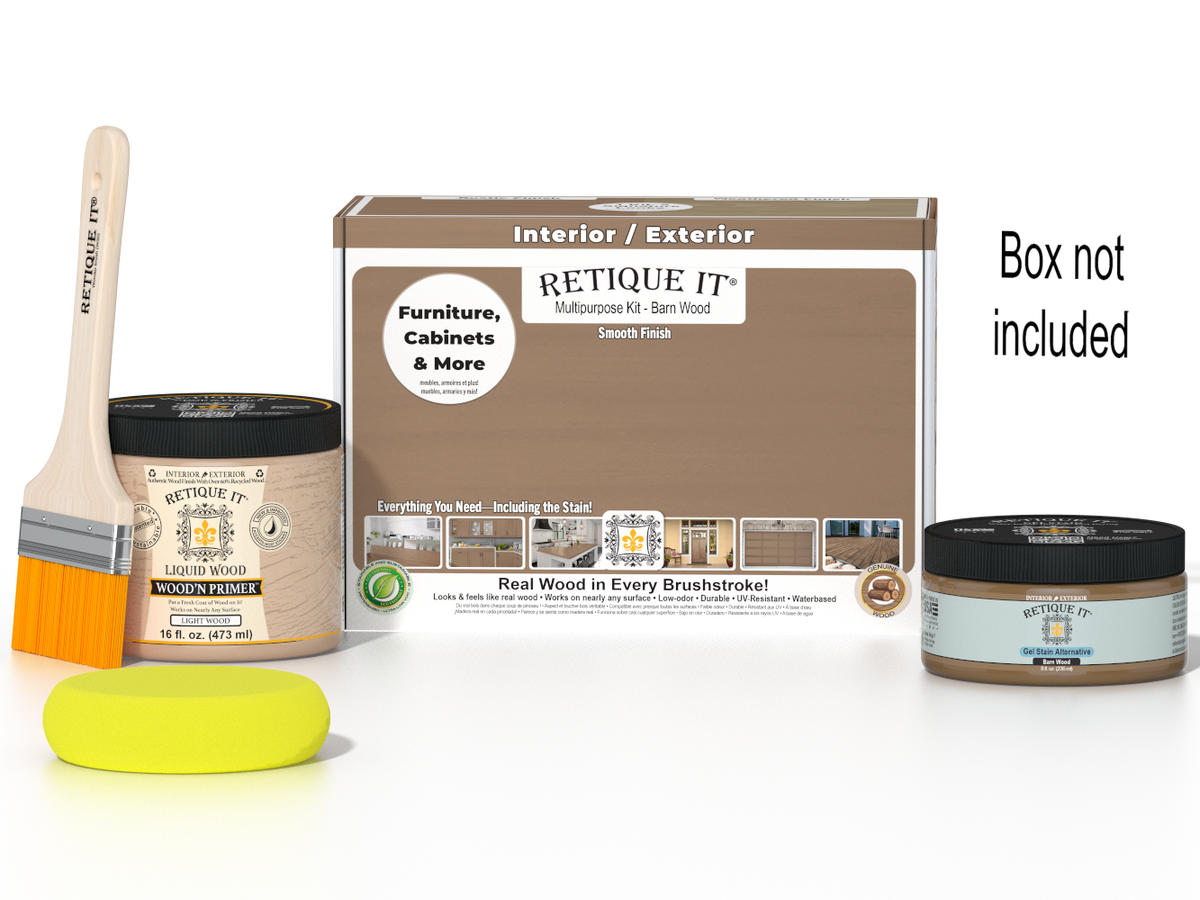 Retique It® Barn Wood Multi-purpose Smooth Finish Kit (Med) with box, designed for wood finishing and furniture projects.