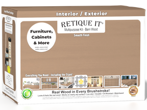 Retique It Multi-purpose Smooth Finish Kit for Barn Wood interior top coat, includes four large wood finish containers.