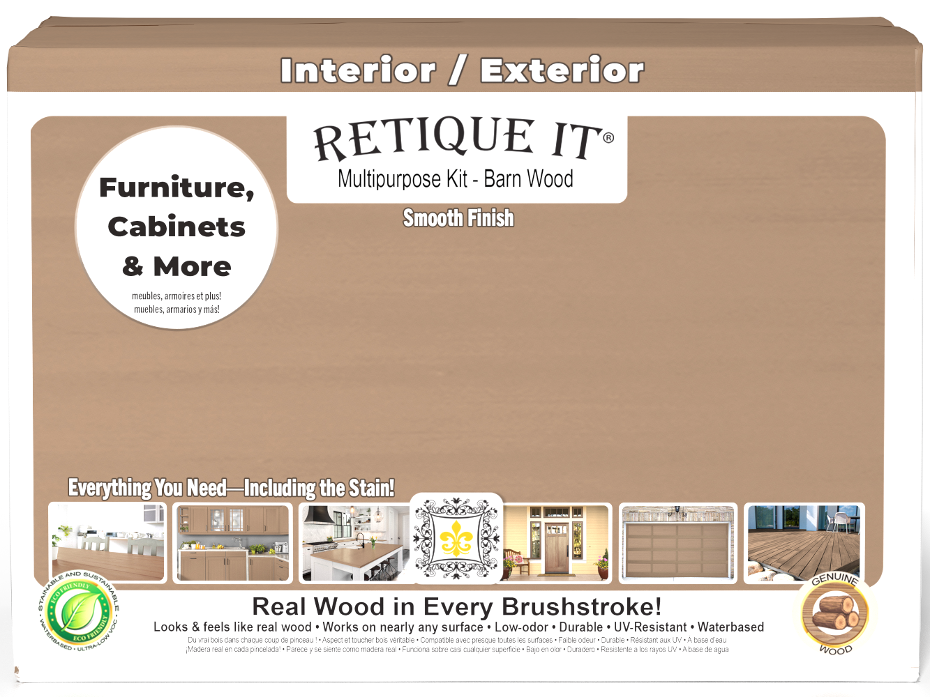 Retique It® Multi-purpose Smooth Finish Kit (Large) in Barn Wood, exterior top coat for wood furniture and surfaces.