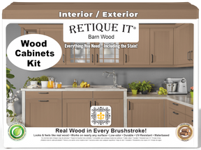 Retique It® Wood'n Cabinet Kit with 24 barn wood doors, smooth finish, ideal for stain application, front view of cabinet doors.