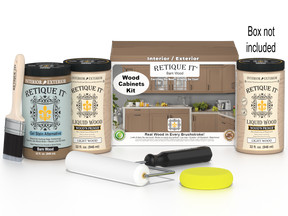 Retique It Wood'n Cabinet Kit with 24 barn wood doors in smooth finish, ideal for DIY cabinet restoration.