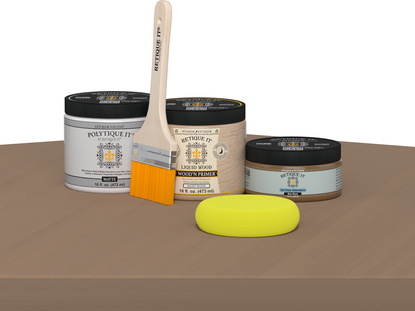 Retique It® Multi-purpose Smooth Finish Kit in Barn Wood for exterior wood projects, featuring a matte top coat and natural wood appearance.