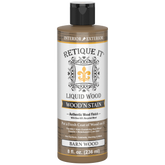 Liquid Wood Wood'n Stain by Retique It in Barn Wood color, 8 oz bottle, showing the wood stain product next to a wood surface.