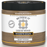 Retique It Liquid Wood Wood'n Stain in 16 oz Barn Wood color, showcasing the stain's rich, natural wood finish.