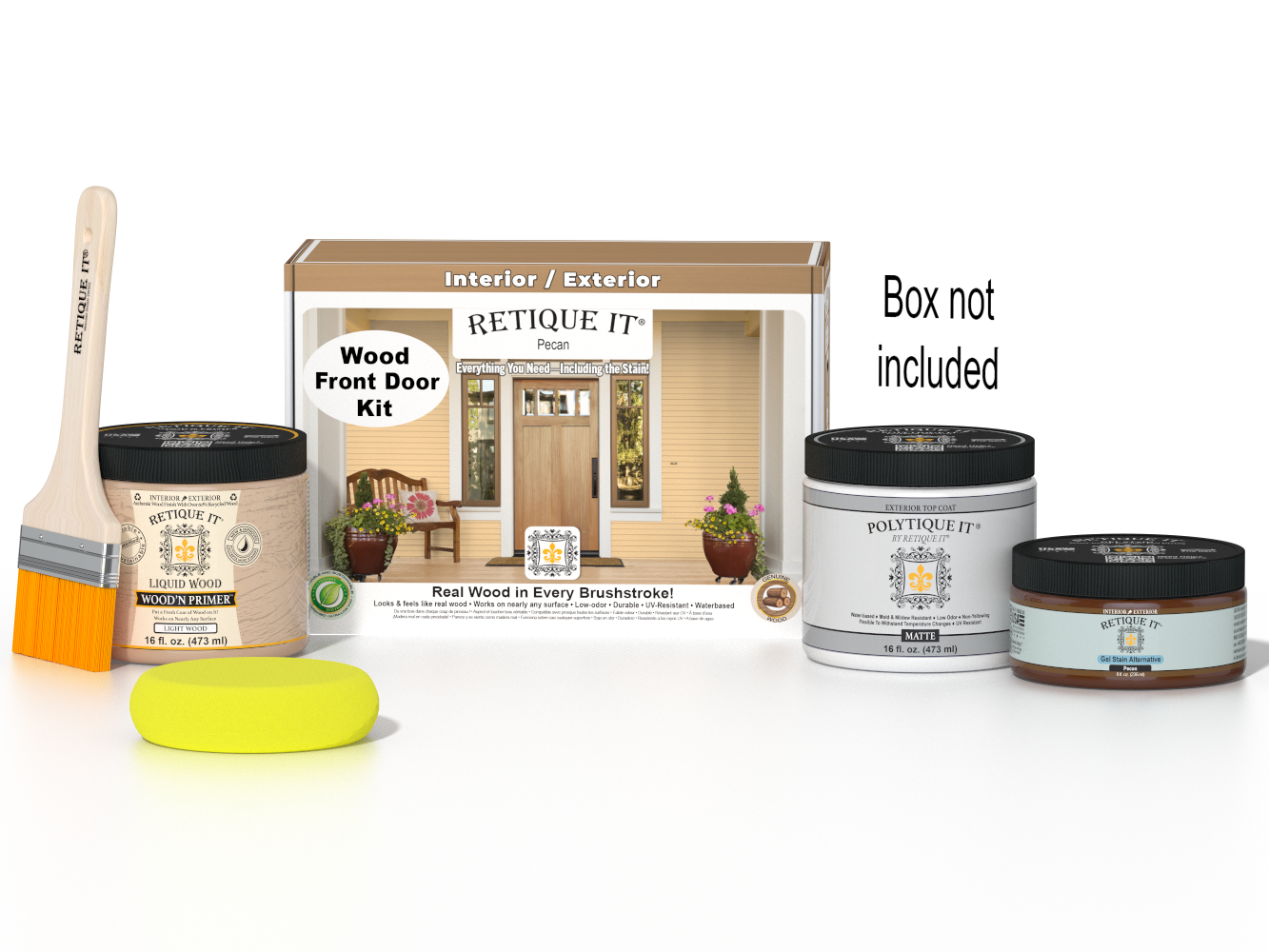 Wood'n Door Smooth Finish Kit - Pecan — Matte kit contents with door box