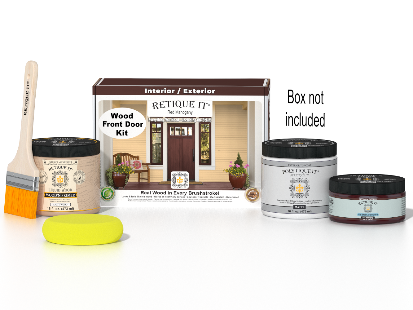 Wood'n Door Smooth Finish Kit - Red Mahogany — Matte kit contents with door box