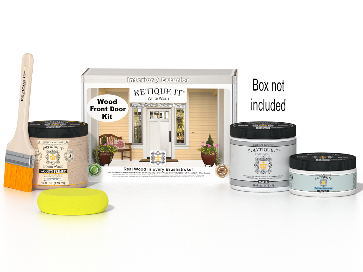 Wood'n Door Smooth Finish Kit - White Wash — Matte kit contents with door box