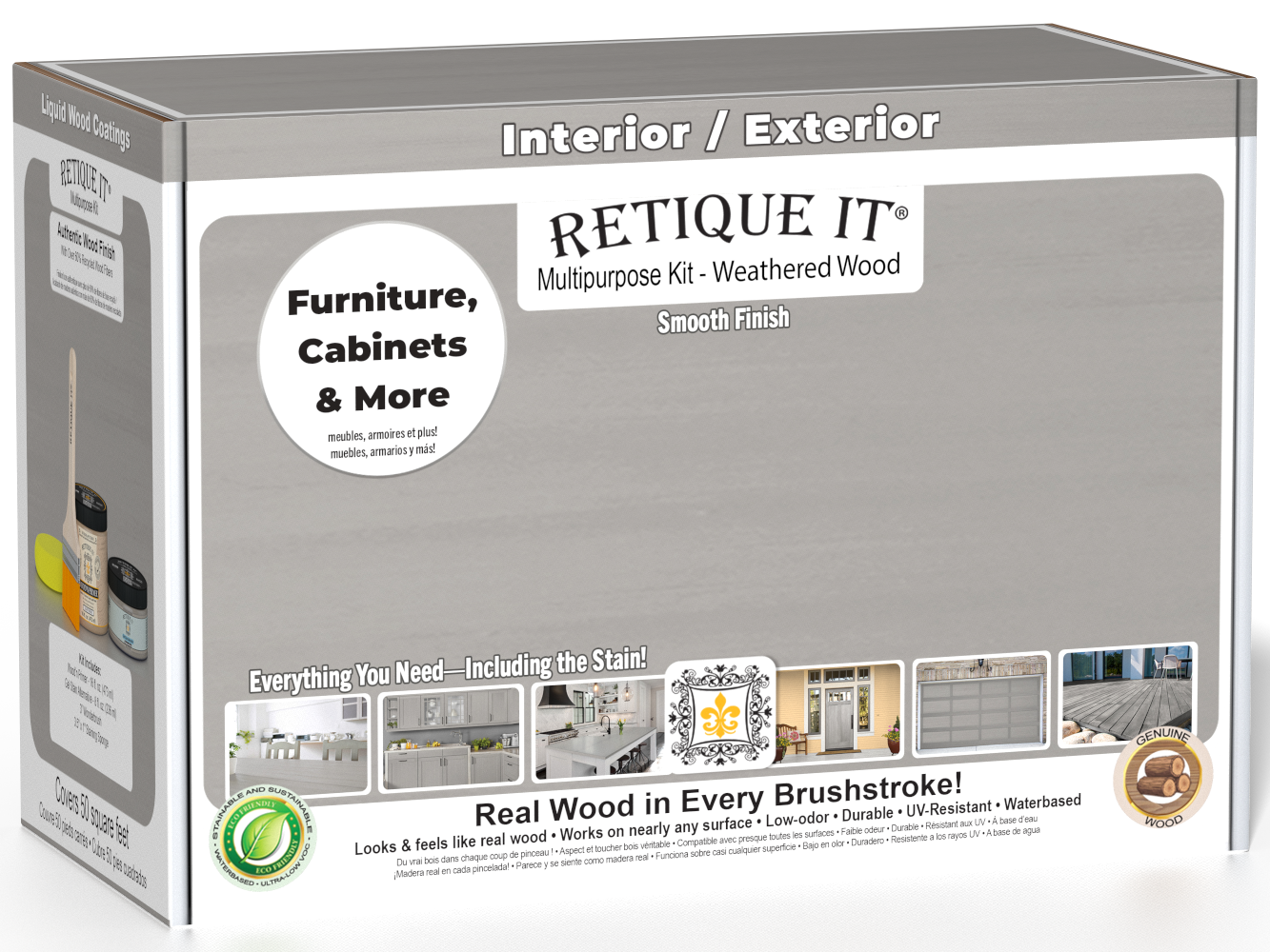 Retique It® Weathered Wood Multipurpose Kit box for interior and exterior furniture, cabinets, and more, featuring a smooth real wood finish.