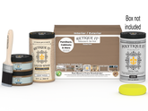 Large Barn Wood Multi-purpose Smooth Finish Kit by Retique It for exterior wood top coating, includes application tools and product box.
