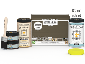 Retique It® Multi-purpose Smooth Finish Kit Large in Black Walnut with interior top coat gloss, showing wood finish and application tools.