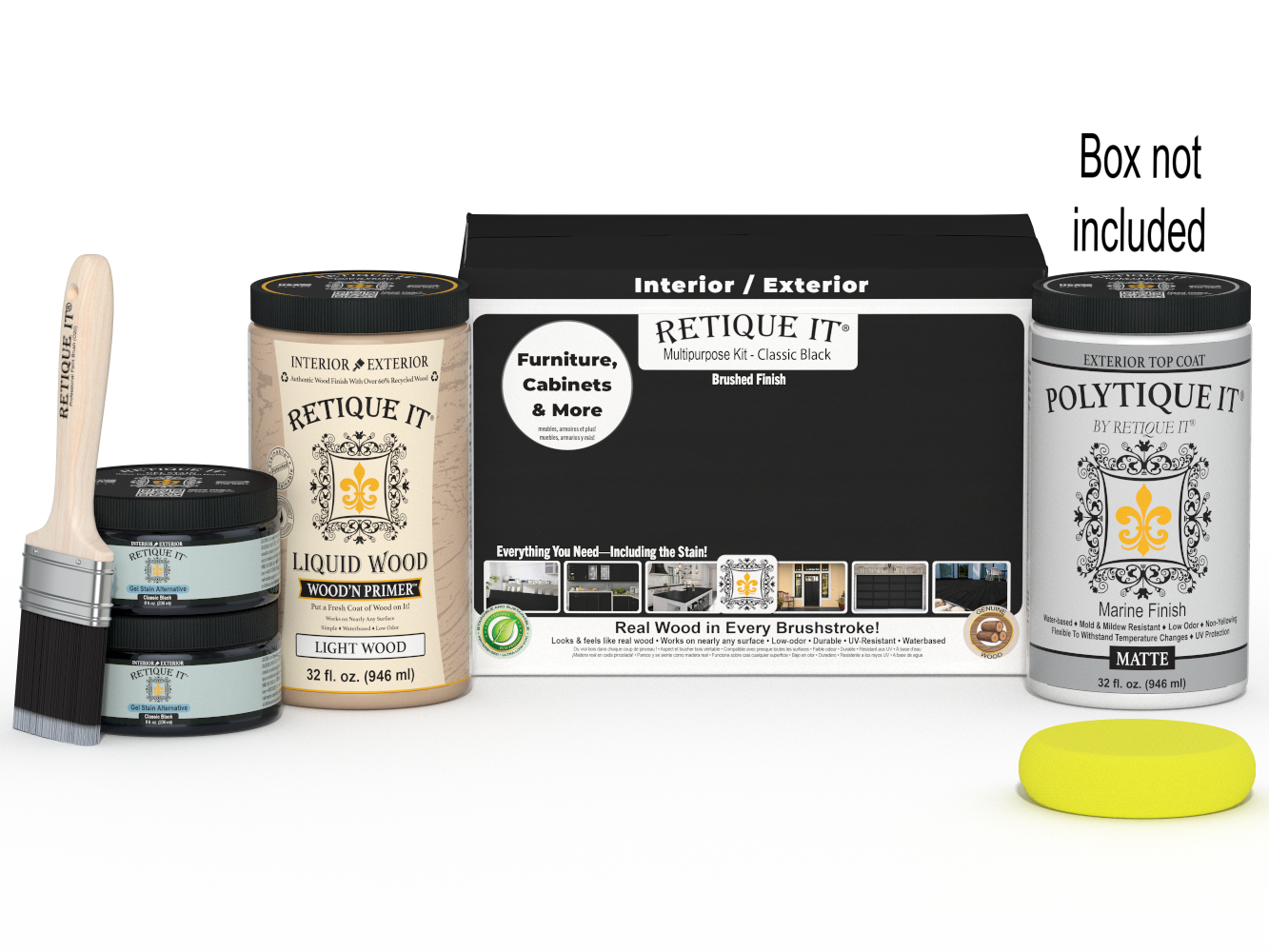 Retique It® Multi-purpose Smooth Finish Kit (Large) in classic black with exterior top coat and matte finish, including brushes and tools.