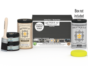 Large Charcoal Multi-purpose Smooth Finish Kit by Retique It® for exterior wood projects, includes top coat and application tools.