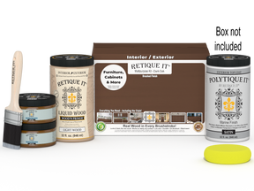 Retique It® Multi-purpose Smooth Finish Kit (Large) in Dark Oak with exterior top coat and applicator brushes for wood finishing.