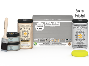 Large Weathered Wood Multi-purpose Smooth Finish Kit by Retique It® for exterior wood projects, includes top coat and application tools.