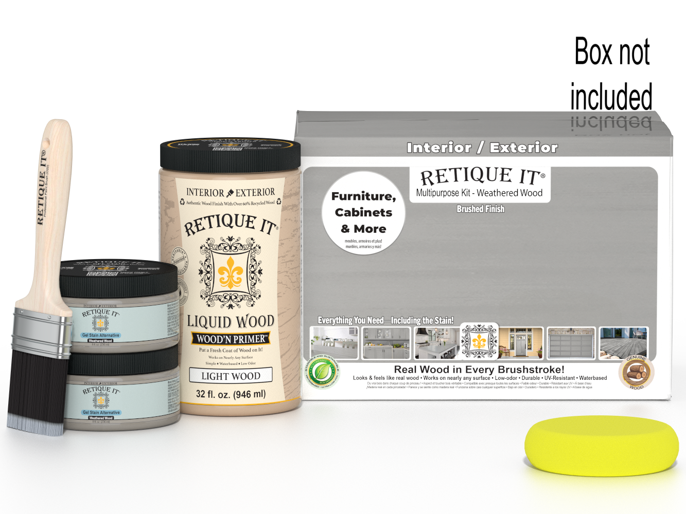 Large Weathered Wood Multi-purpose Smooth Finish Kit by Retique It® Wood'n Finish Kits with box and tools.