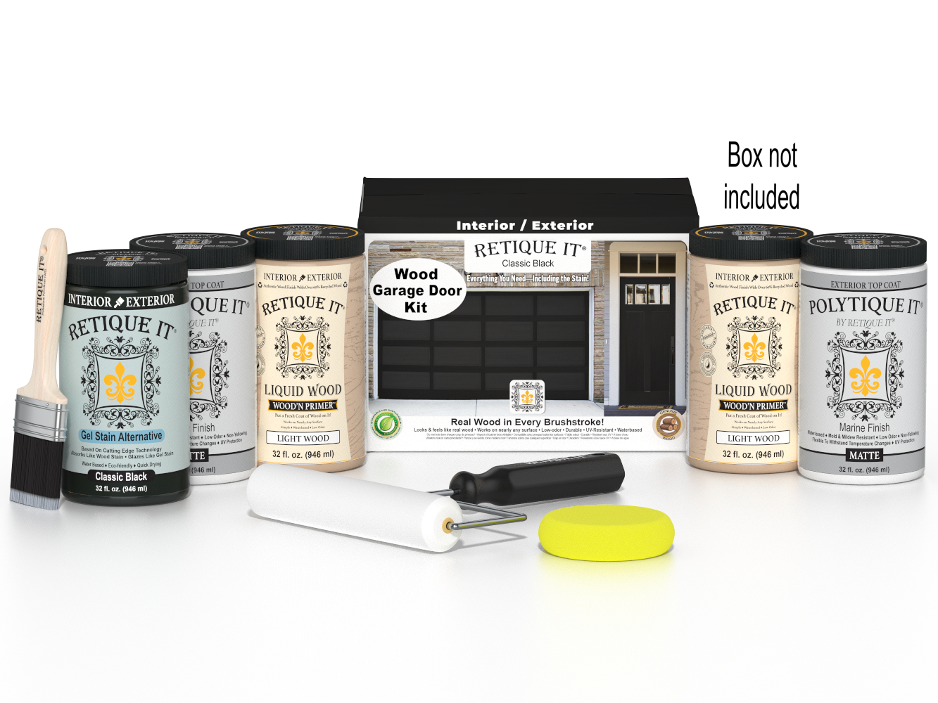 Wood'n Door Smooth Finish Kit (Front & Garage Door) - Classic Black — Matte kit contents with door box