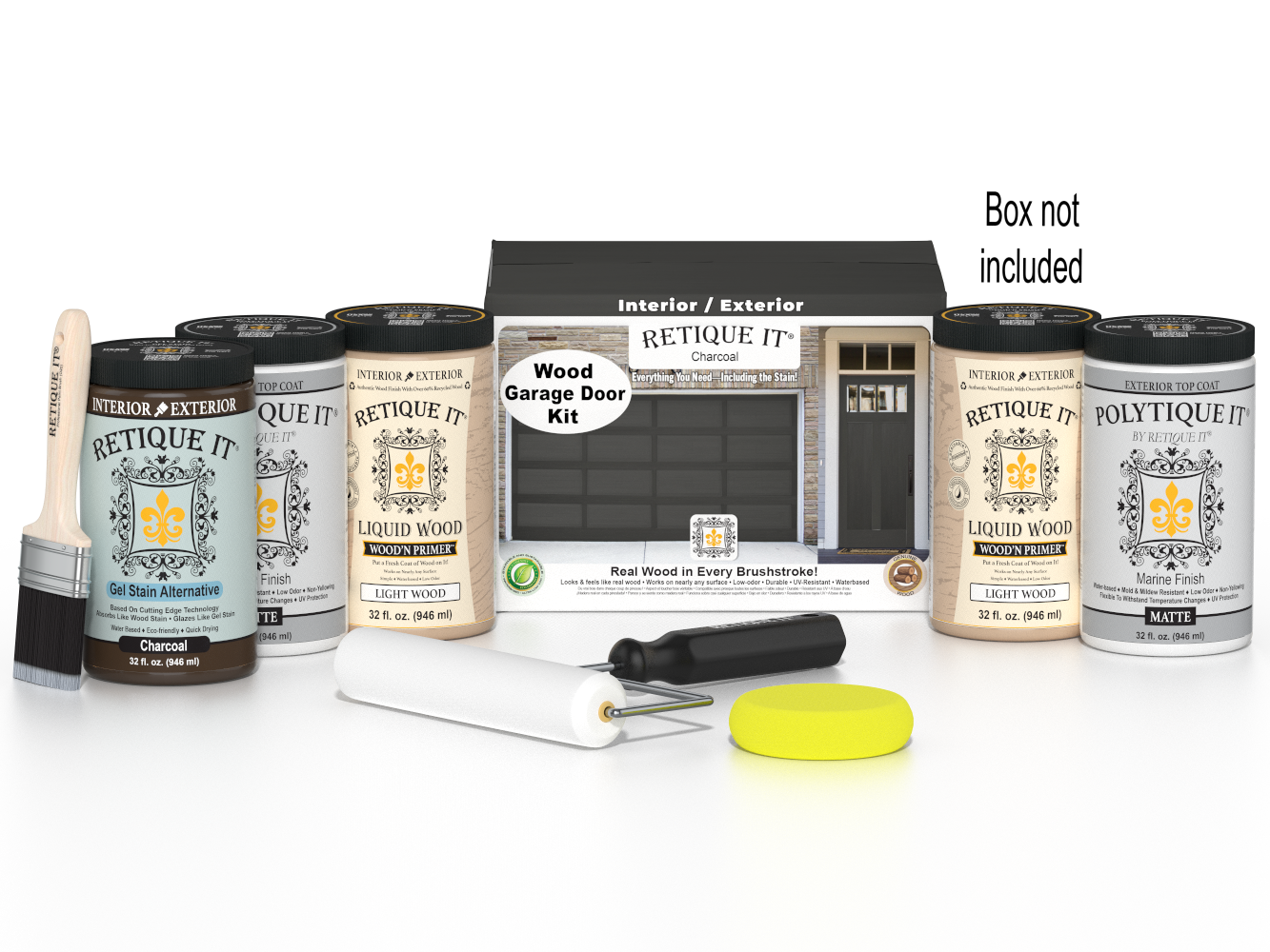 Wood'n Door Smooth Finish Kit (Front & Garage Door) - Charcoal — Matte kit contents with door box