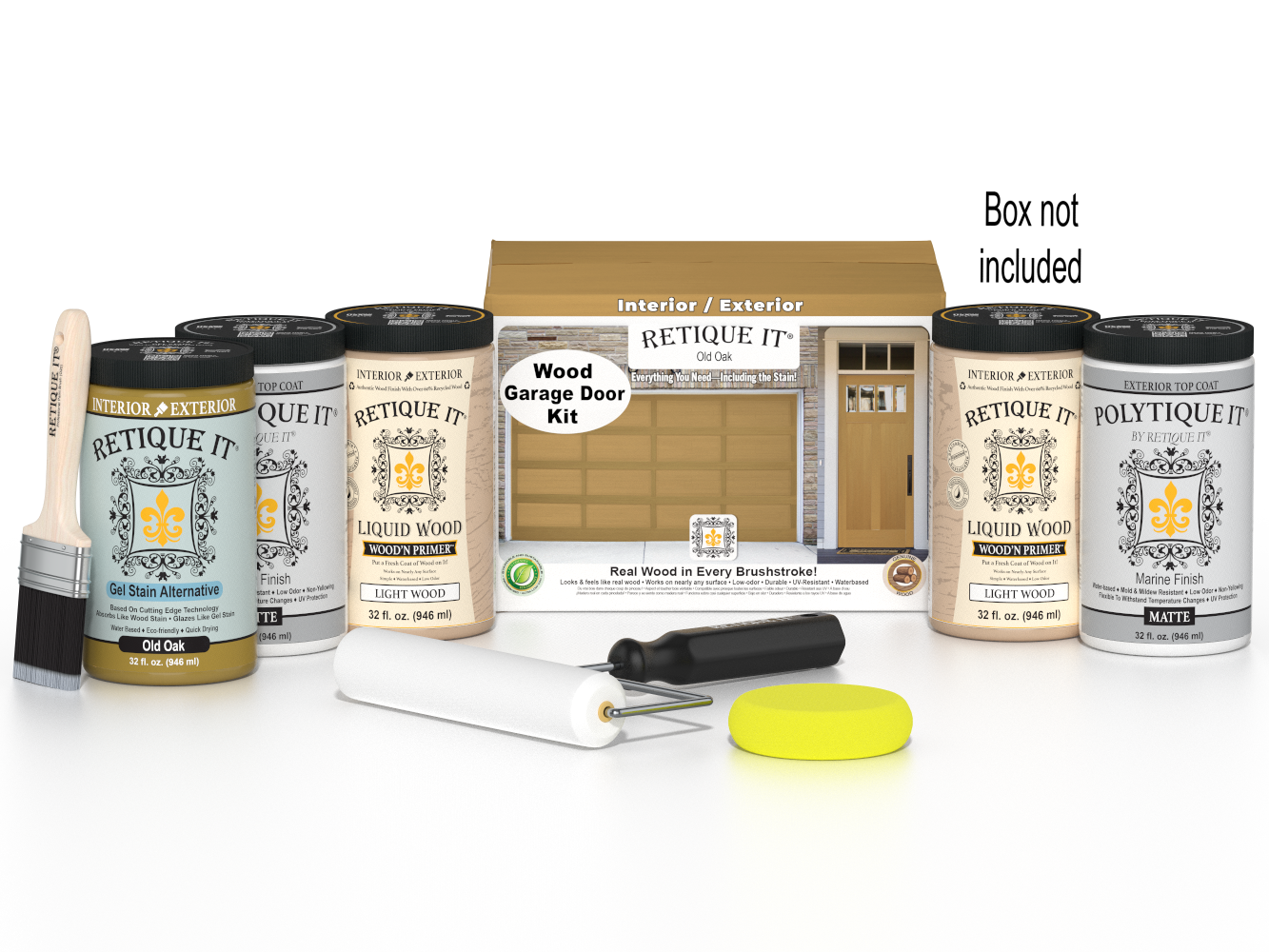 Wood'n Door Smooth Finish Kit (Front & Garage Door) - Old Oak — Matte kit contents with door box