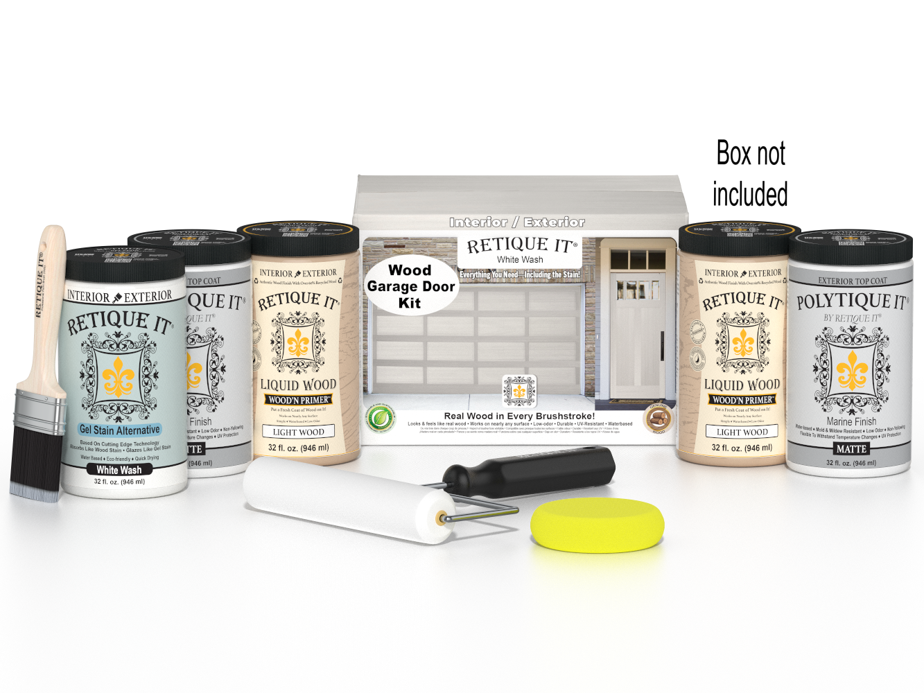 Wood'n Door Smooth Finish Kit (Front & Garage Door) - White Wash — Matte kit contents with door box