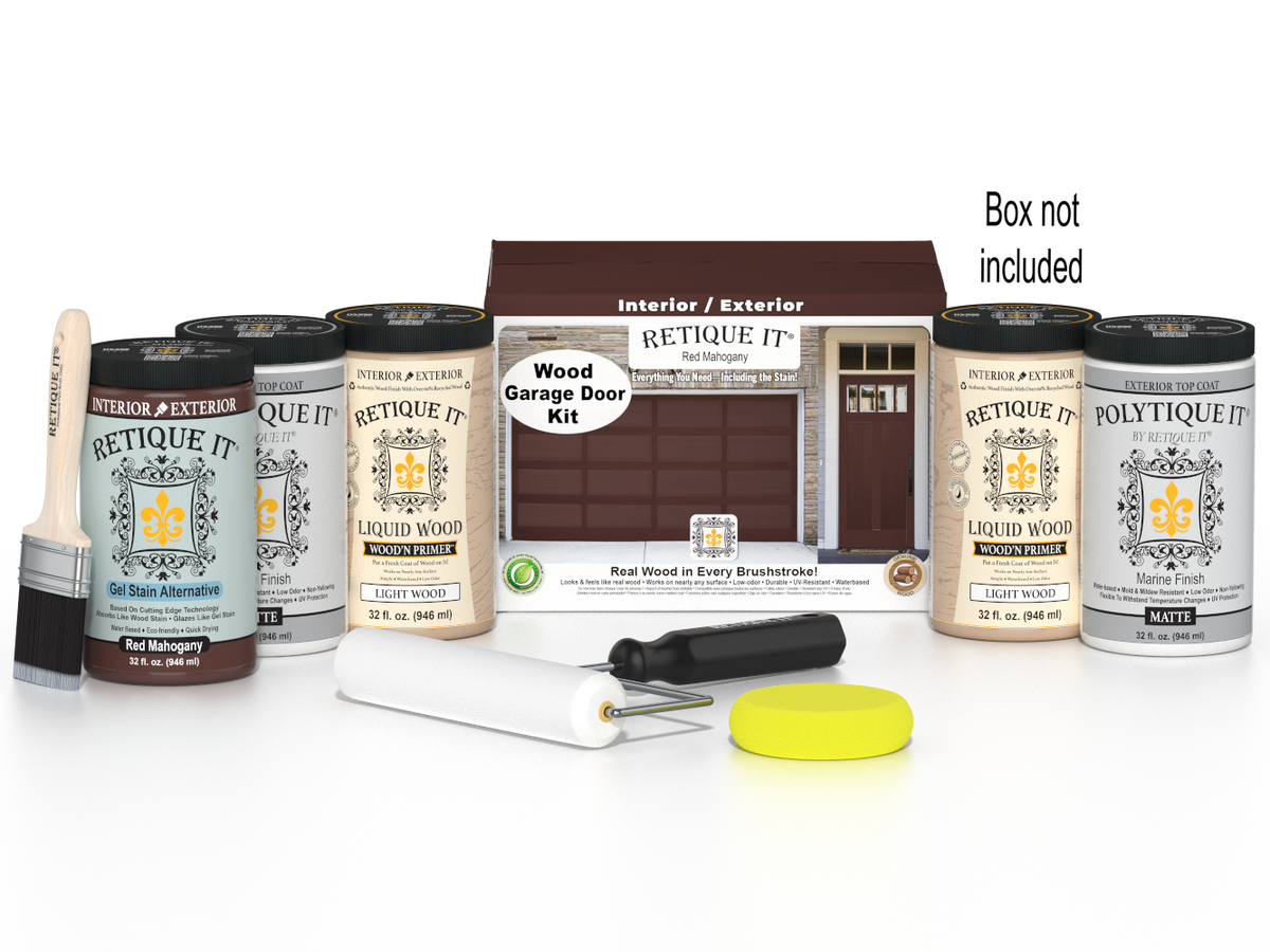 Wood'n Door Smooth Finish Kit (Front & Garage Door) - Red Mahogany — Matte kit contents with door box