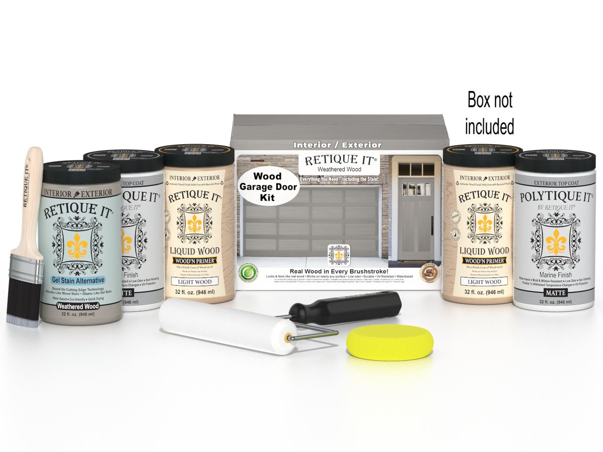 Wood'n Door Smooth Finish Kit (Front & Garage Door) - Weathered Wood — Matte kit contents with door box