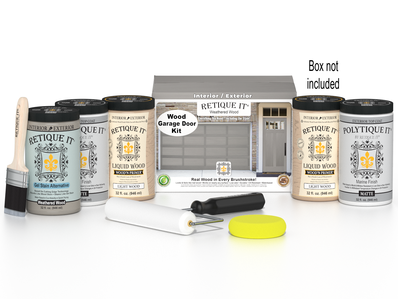 Wood'n Door Smooth Finish Kit (Front & Garage Door) - Weathered Wood — Matte kit contents with door box
