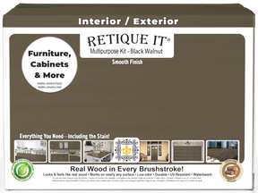 Retique It Wood'n Finish Kits black walnut interior top coat in a multi-purpose smooth finish kit with four large containers.