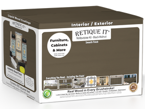 Retique It Multi-purpose Smooth Finish Kit in Black Walnut for interior wood projects, includes four large top coat bottles.