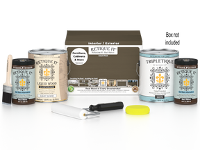 Retique It Black Walnut Multi-purpose Smooth Finish Kit for interior wood projects, featuring four large top coat containers.