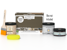 Retique It® Multi-purpose Smooth Finish Kit in black walnut for exterior wood projects, includes top coat and application tools.