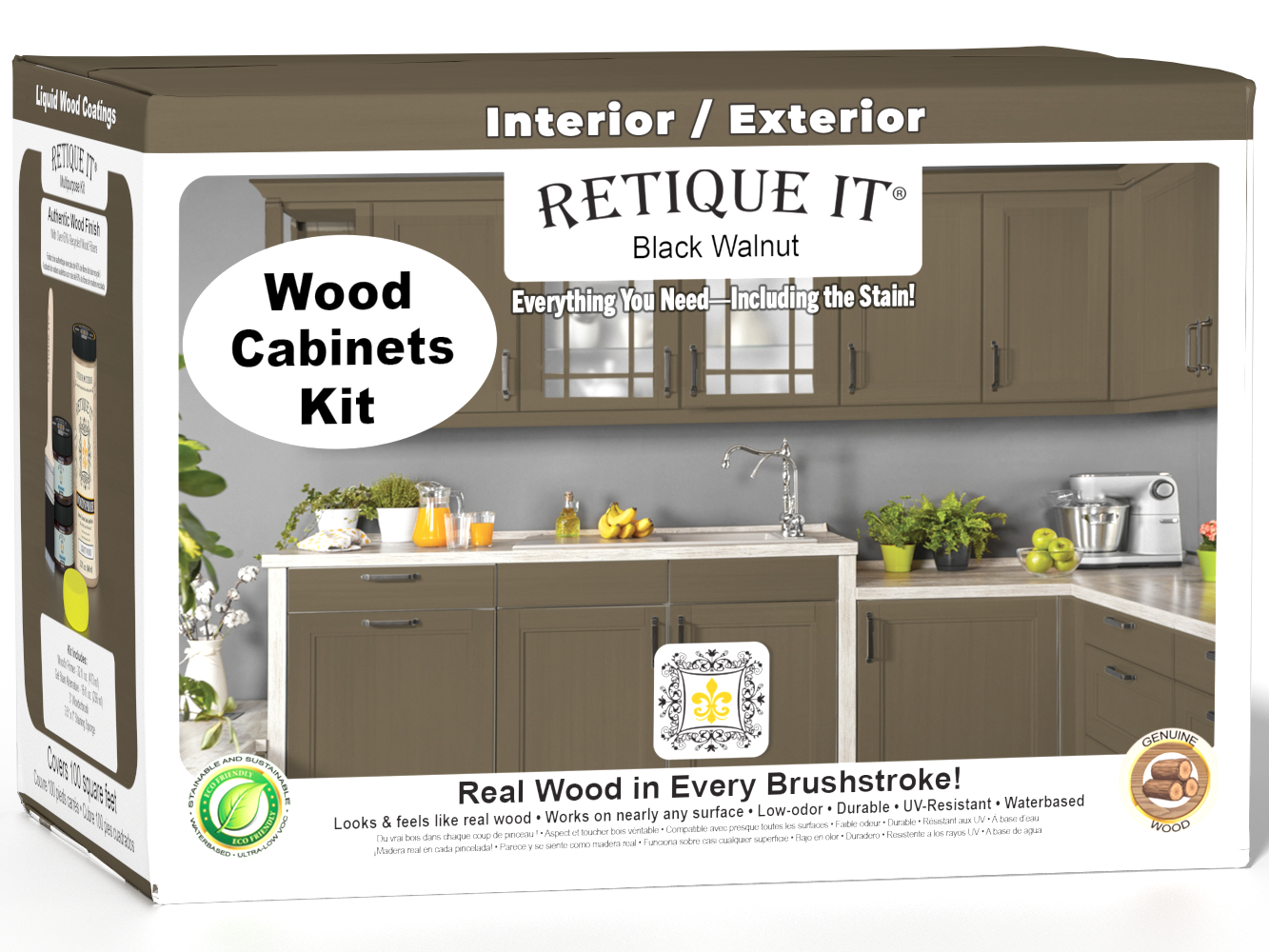 Black Walnut Wood'n Cabinet Kit with 12 smooth doors from Retique It® for stained woodworking projects.