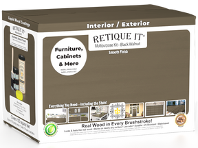 Large black walnut wood finish kit from Wood'n Finish Kits by Retique It®, featuring smooth application tools in a black walnut color.