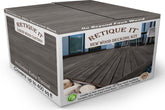Retique It Decking Wood'n Smooth Kit in Harbor Gray stain, featuring a box with wood grain pattern and staining tools.